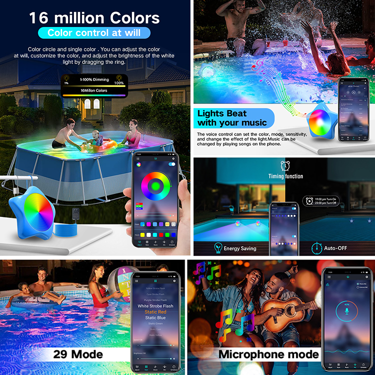 Ip68 Waterproof 12V LED Pool Lights Color-Changing with Magnetic App Remote Control for Above Ground and Inground Pools