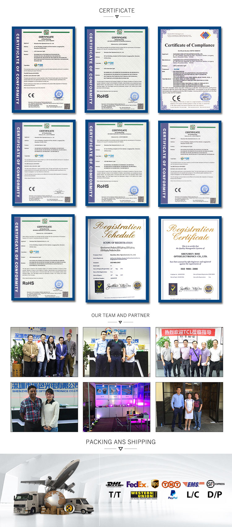 Product safety certifications - CE, RoHS, ISO9001