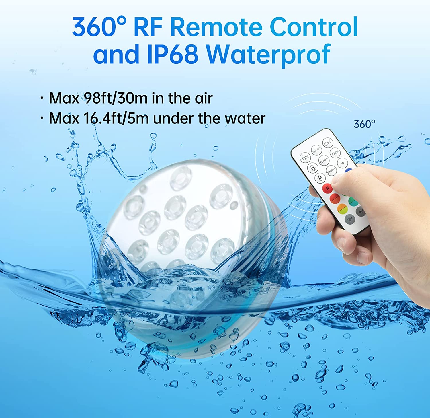 IP68 Wireless RF Remote Control RGB LED Underwater Swimming Pool Light Suction Cup Magnets Diving Light for Party Vase Fountain