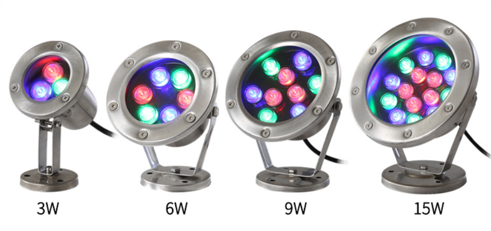 Stainless Steel Waterproof Ip68 AC24v-6w Rgb Color Changing Underwater Fountain Led Light