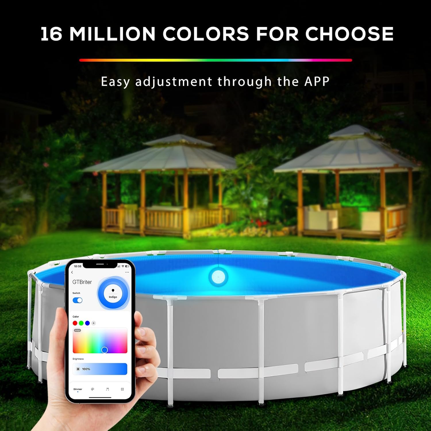 APP Control 20W RGB Dimmable LED Pool Lights with Suction Cups &amp; Built-in Magnets IP68 Waterproof for Ground Inground Pools