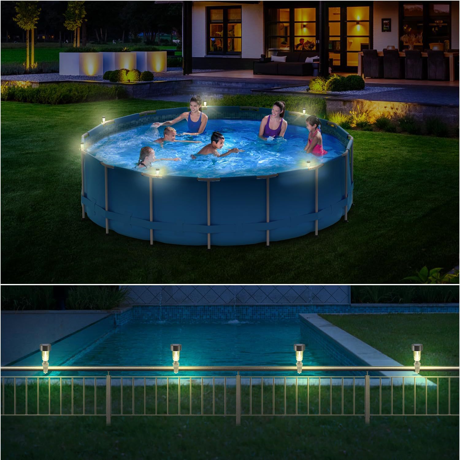 Solar LED Pool Light Waterproof Night Light 3500K Warm White CE Certified IP65 Rating Silicone 60 CRI 600 Lumens Garden Fence