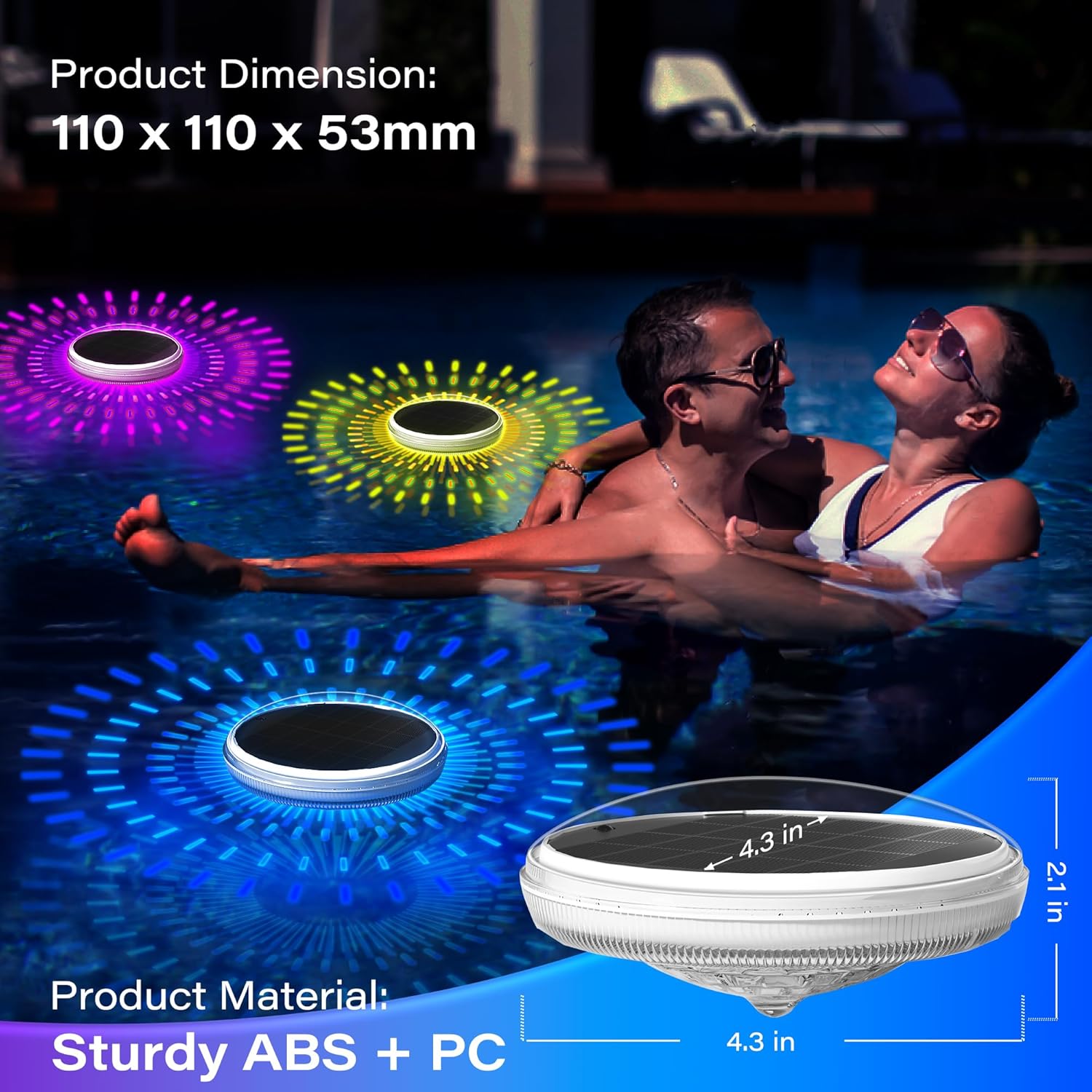 Coxseni Solar Floating Pool Lights 4-Pack RGB LED IPX7 Waterproof Remote Control 3000mAh Lithium Battery Swimming Pool Modern