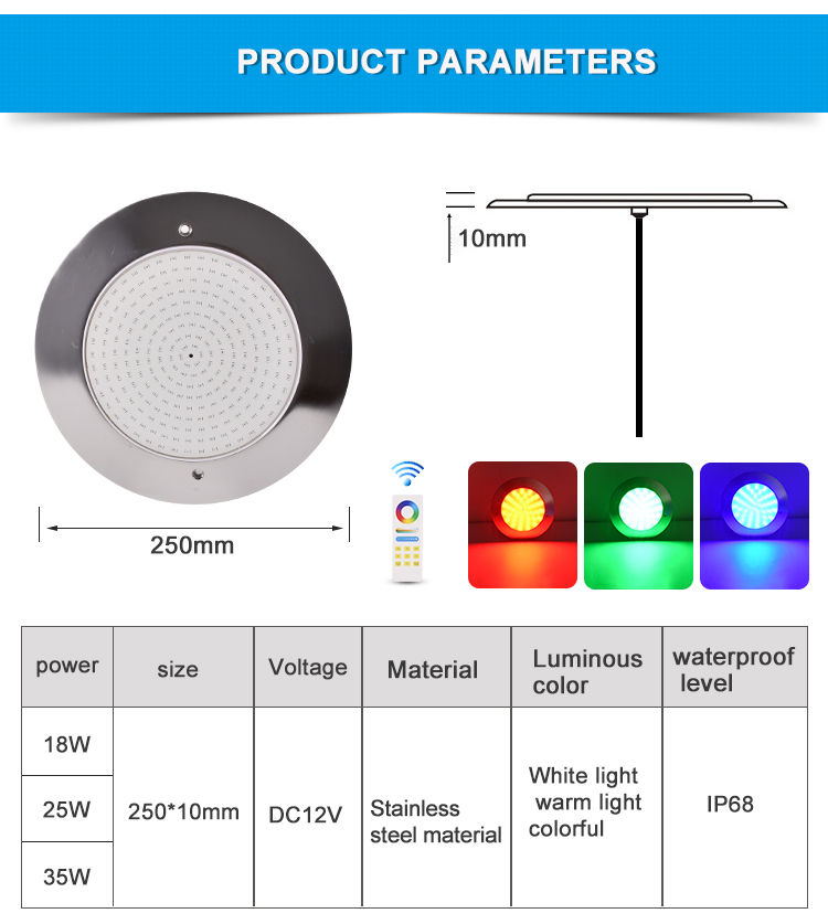 10Mm Resin Filled Led Pool Lamp DC12V Low Voltage Rgb Smart App Wifi Music Controlled Kit Stainless Steel Inground Pool Light