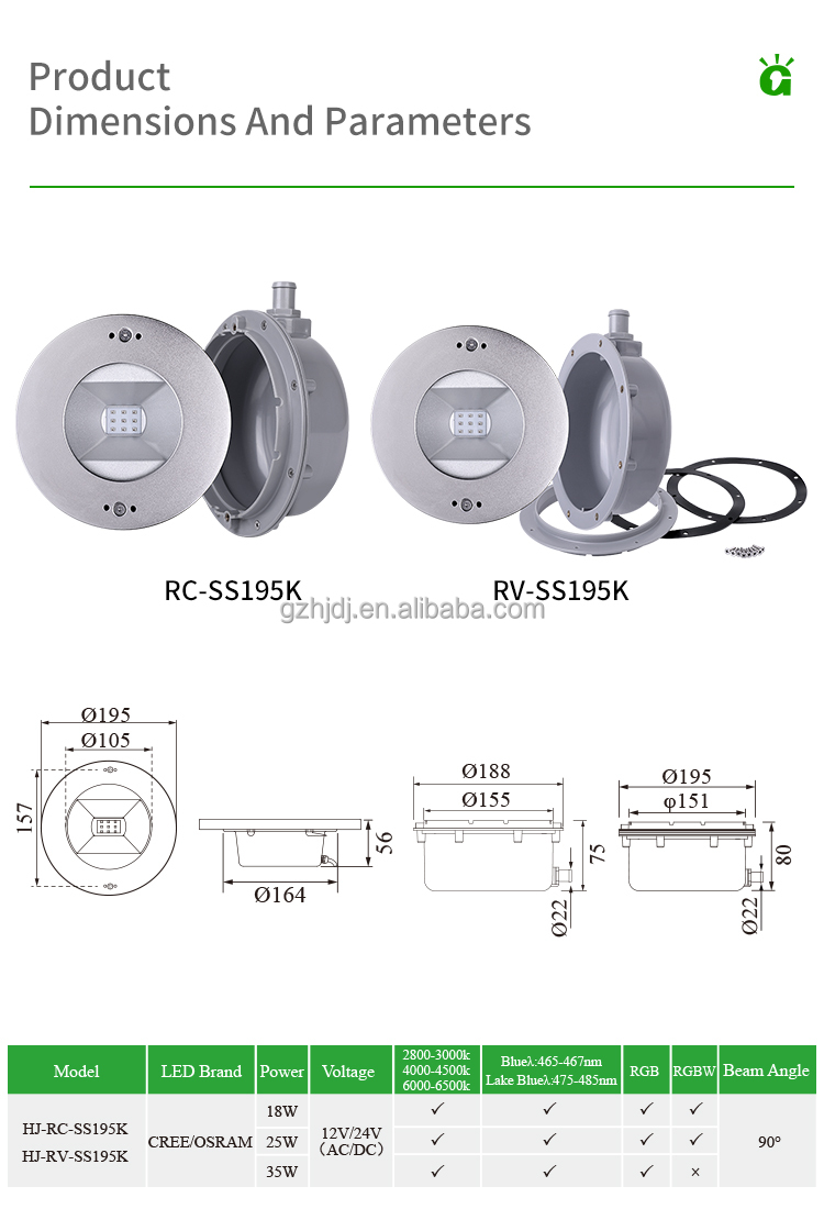 LED Underwater Light IP68 12V AC/DC Color Changing Underwater Concrete Led Pool Lights Swimming Vinyl Liner Pool Light
