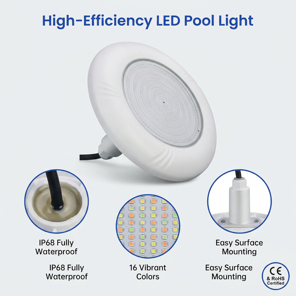 12V IP68 Waterproof 18W LED Pool Light for Vinyl Liner Pools RGB Color Changing Submersible Lamp for Pool Lighting