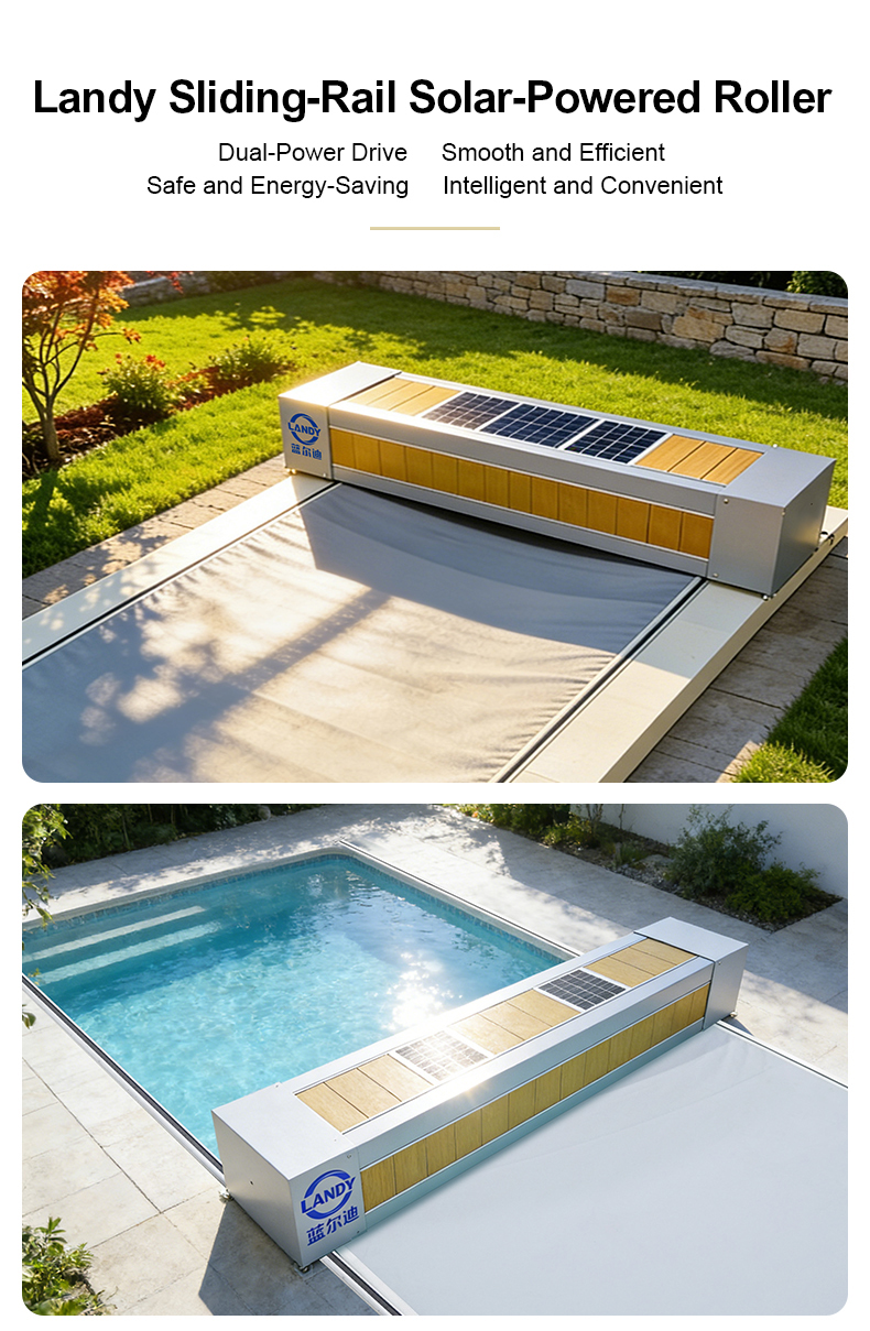 24V 400W Solar Energy Sliding Rail Motorised Pool Cover Roller Details 1
