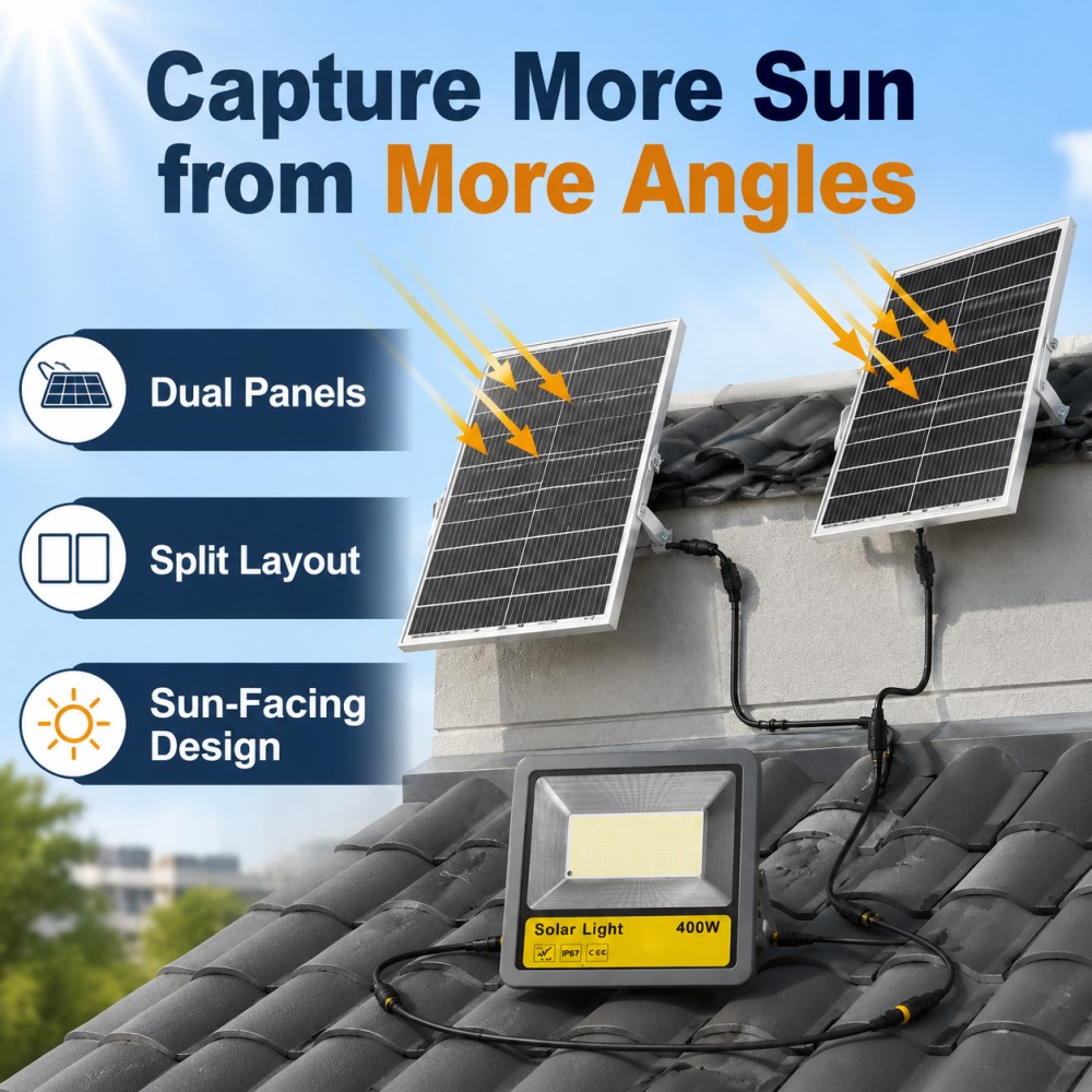 400W 3200lm LED Solar Flood Light Dusk to Dawn Remote Control IP66 Outdoor Security Lamp for Garden Fences Pools Barns Lawns