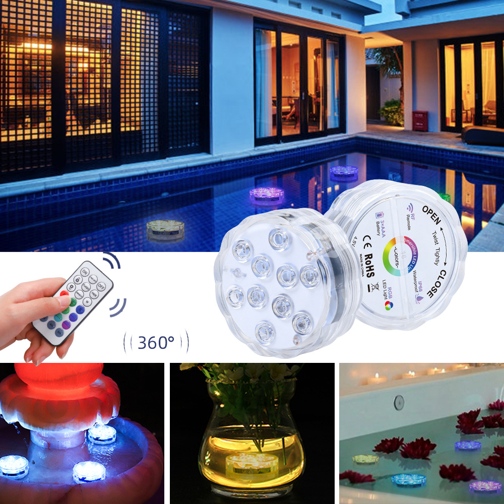 LED Remote Control Diving Light RGB Colorful Luminous Waterproof Light Swimming Pool Magnet Sucker Diving Spa Light