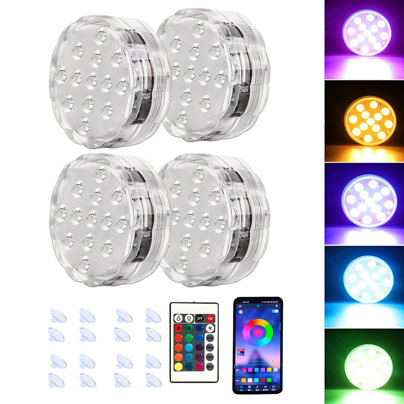 LED Submersible Light APP Remote Control IP68 Waterproof Magnetic-Suction Pool Aquarium Fish Tank Light RGB Seven-Color Dimmable