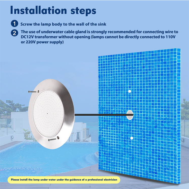 10Mm Resin Filled Led Pool Lamp DC12V Low Voltage Rgb Smart App Wifi Music Controlled Kit Stainless Steel Inground Pool Light