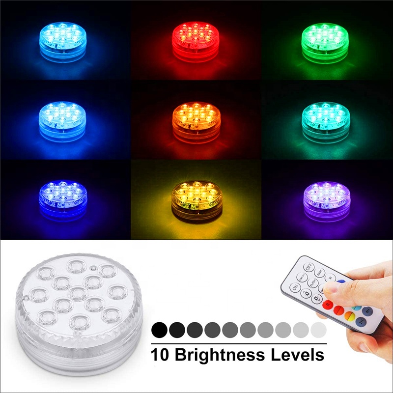 High Quality 13 Leds Rgb 16 Colors Submersible Swimming Pool Waterproof IP68 Light with Magnet and RF Remote for Wedding Party