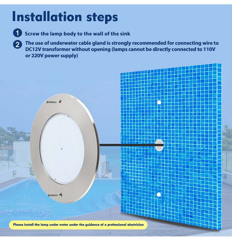 10Mm Resin Filled Led Pool Lamp DC12V Low Voltage Rgb Smart App Wifi Music Controlled Kit Stainless Steel Inground Pool Light