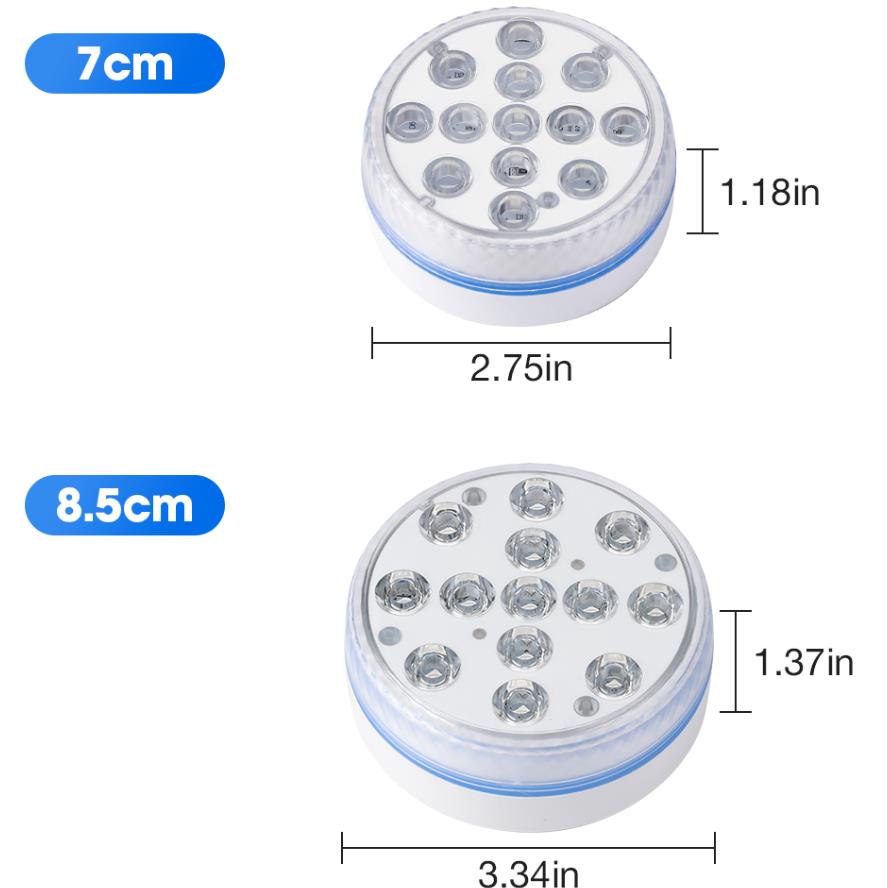 Submersible LED Light Waterproof IP68 RGB Underwater Pool Light with RF Remote 13 Bead Suction Cup Battery Operated Shower Light