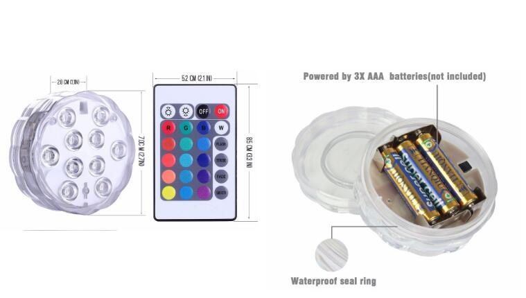 LED RGB Submersible Light With Magnet and Suction Cup Swimming Pool Light Underwater Tea Night Light for Pond