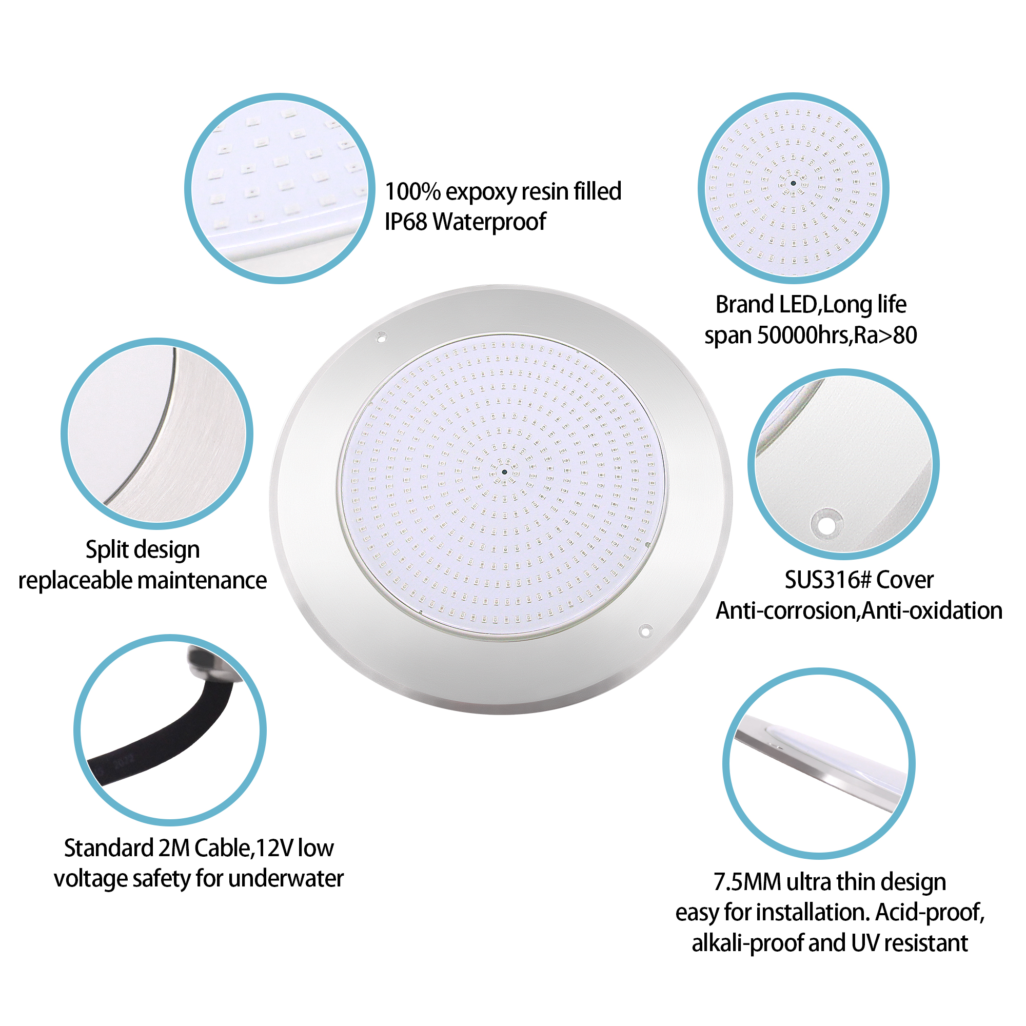 IP68 Waterproof PAR56 LED Concrete Swimming Pool Light Liner Pools Lamp Ss316 Cover 12v Warmwhite Rgb Controlled by Wifi Remote