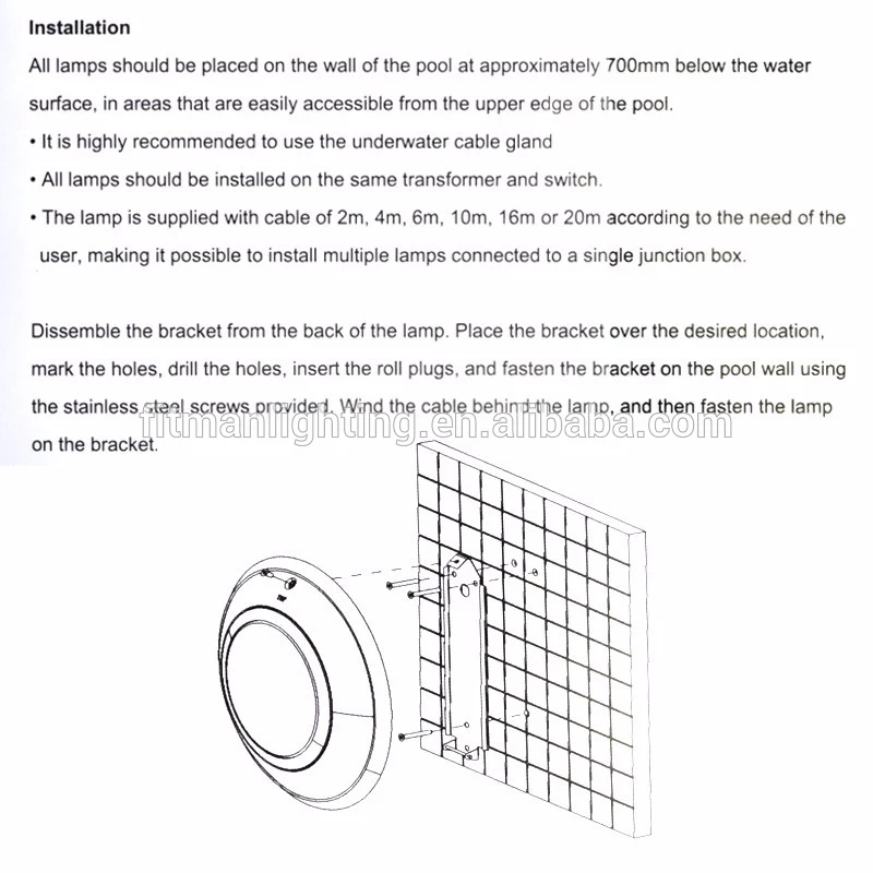 Wall mounted pool light fitting