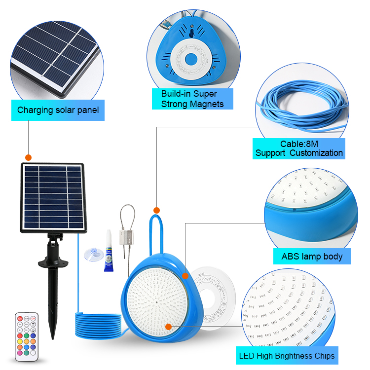 IP68 Waterproof 10W RGB Magnetic Underwater Submersible Above Ground APP Controlled Solar LED Pool Lights
