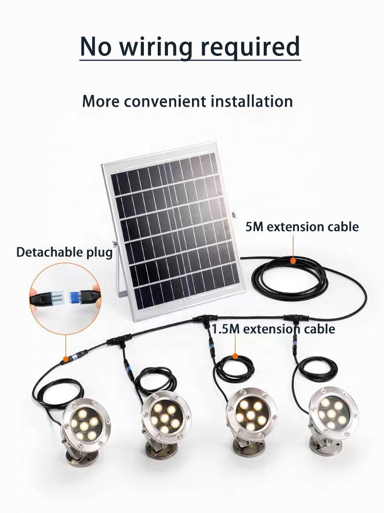 High Power IP67 Waterproof Stainless Steel Swimming Pool Light, 1-to-4 LED Underwater Light, Solar LED Spotlight