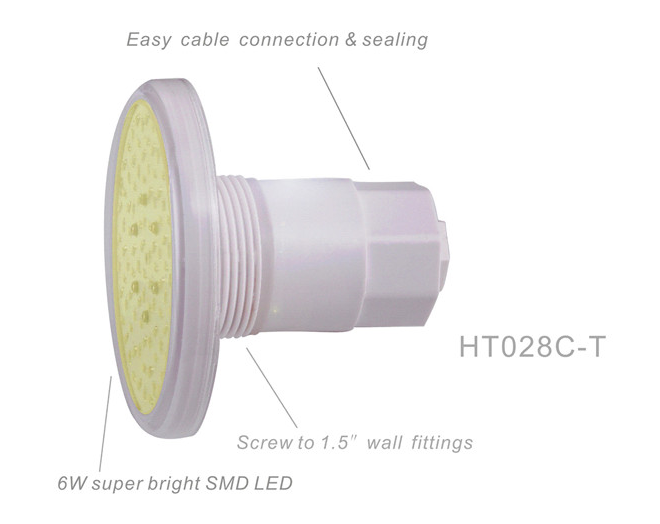 Hentech 1.5 Inch Ttrhread IP68 Rated PC Swimming Pool Light for Decorative Concrete Pools DC/AC 12V Input 2 -Year Warranty