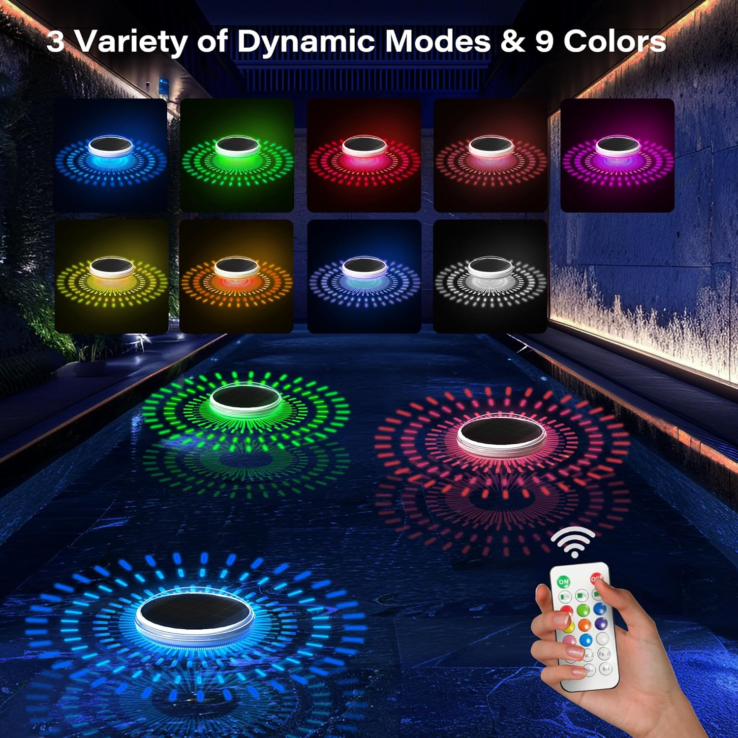 Coxseni Solar Floating Pool Lights 4-Pack RGB LED IPX7 Waterproof Remote Control 3000mAh Lithium Battery Swimming Pool Modern