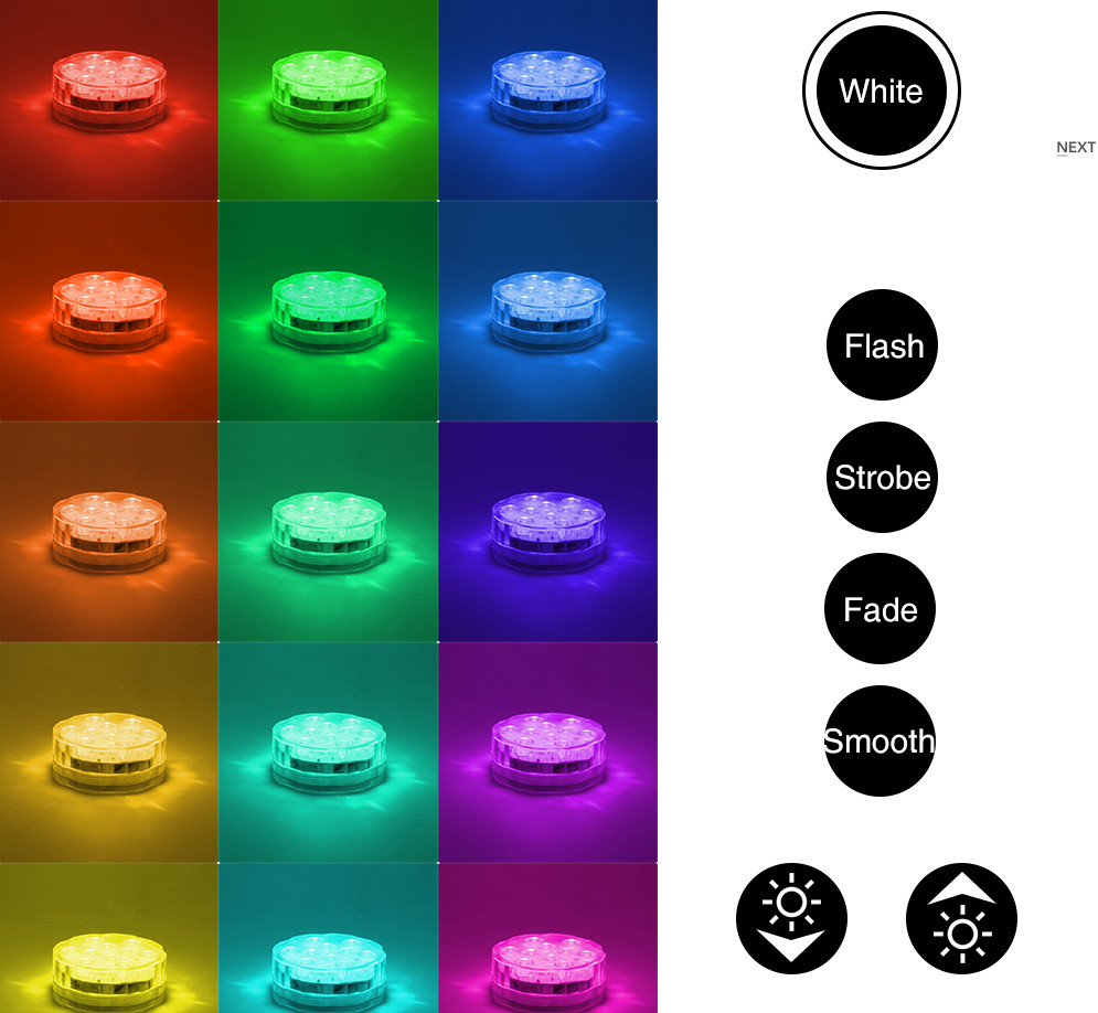 LED RGB Submersible Light With Magnet and Suction Cup Swimming Pool Light Underwater Tea Night Light for Pond