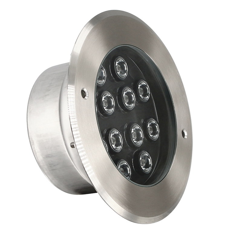 Stainless steel underwater light front view