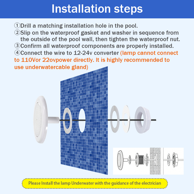 IP68 1.5inch Threading PC LED Vinyl Pool Light Fiberglass Concrete Liner Accessories Pool Underwater LED Light for Pools