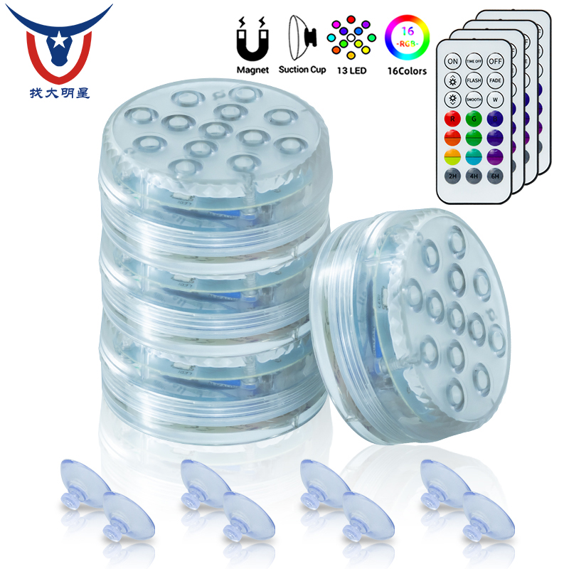 Underwater Submersible LED Pool Lights with Magnet &amp; Suction Cups IP68 Waterproof for Pond Fountain Fish Tank Aquarium Lighting