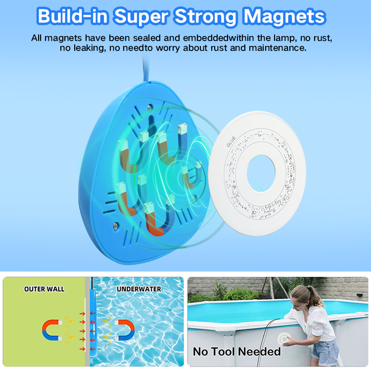 IP68 Waterproof 10W RGB Magnetic Underwater Submersible Above Ground APP Controlled Solar LED Pool Lights