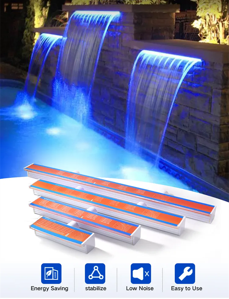 IP68 Outdoor Pool Waterfall Decorative Water Descent Fountain Effect Lighting Waterfalls For Swimming Pools