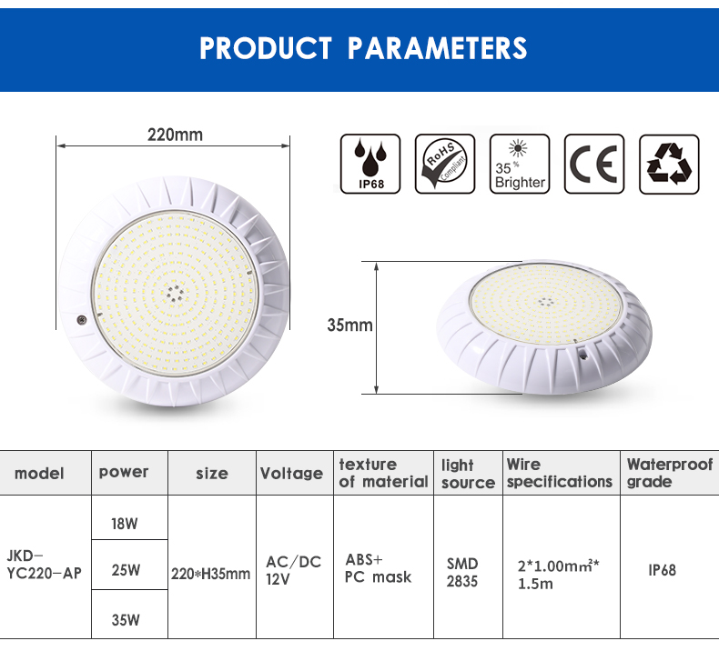 High Quality Pool Lamp Concrete Wireless 12V 18W Flat Oem Ip68 Waterproof Led Swimming Pool Light