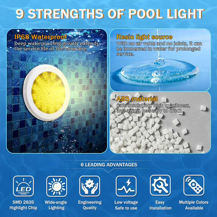 IP68 1.5inch Threading PC LED Vinyl Pool Light Fiberglass Concrete Liner Accessories Pool Underwater LED Light for Pools