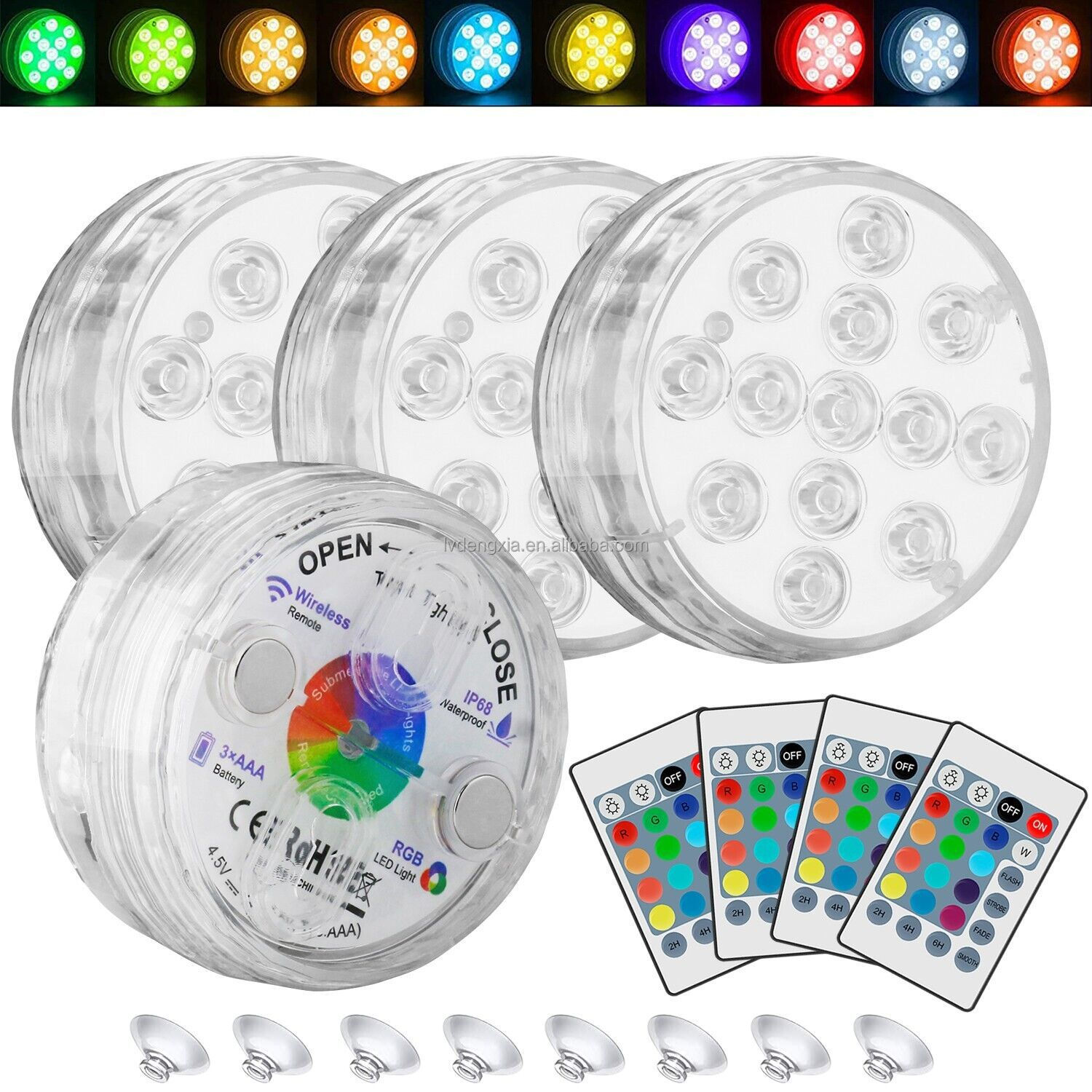 13LEDs RGB IP68 Battery Operated Waterproof Pool Lights Pond Submersible Lamp with Magnet for Fish Tank, Home Decorations
