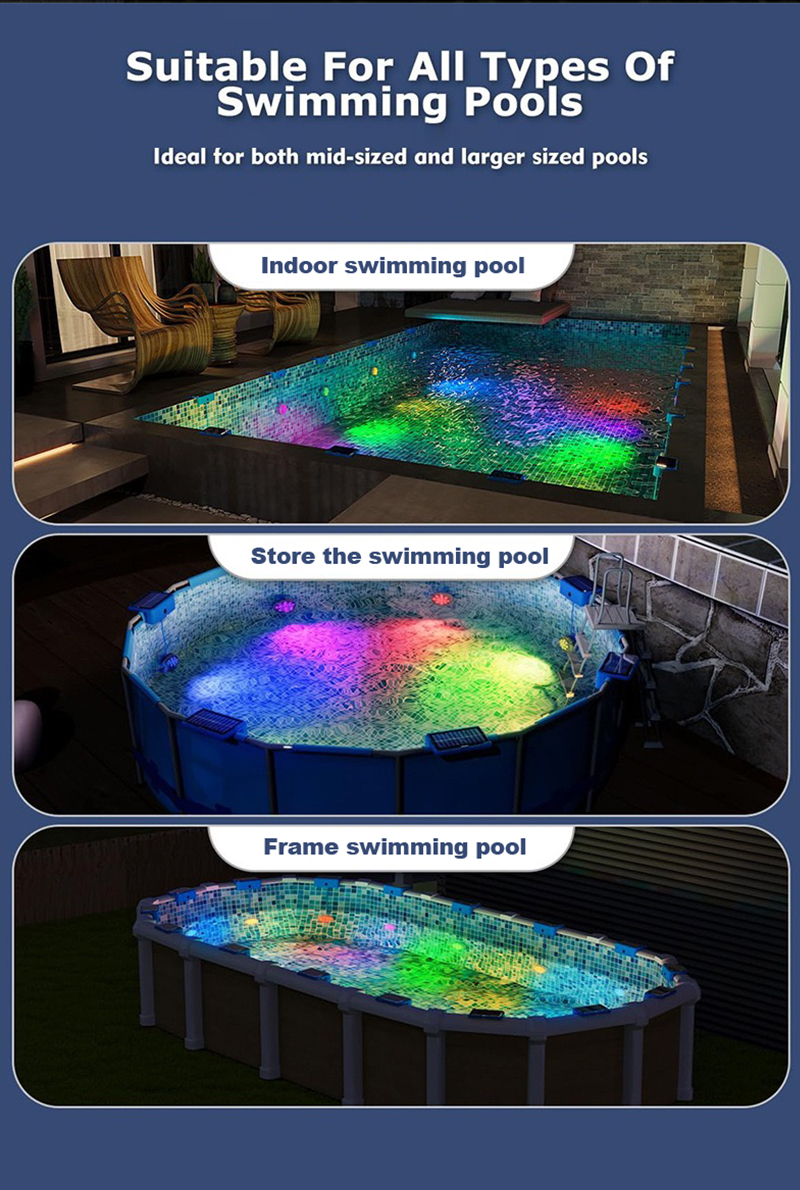 EGH Solar Ultra Thin 1W Waterproof Underwater Submersible Dive Multi Color Changing RGBW Wifi Led Nicheless Pool Light