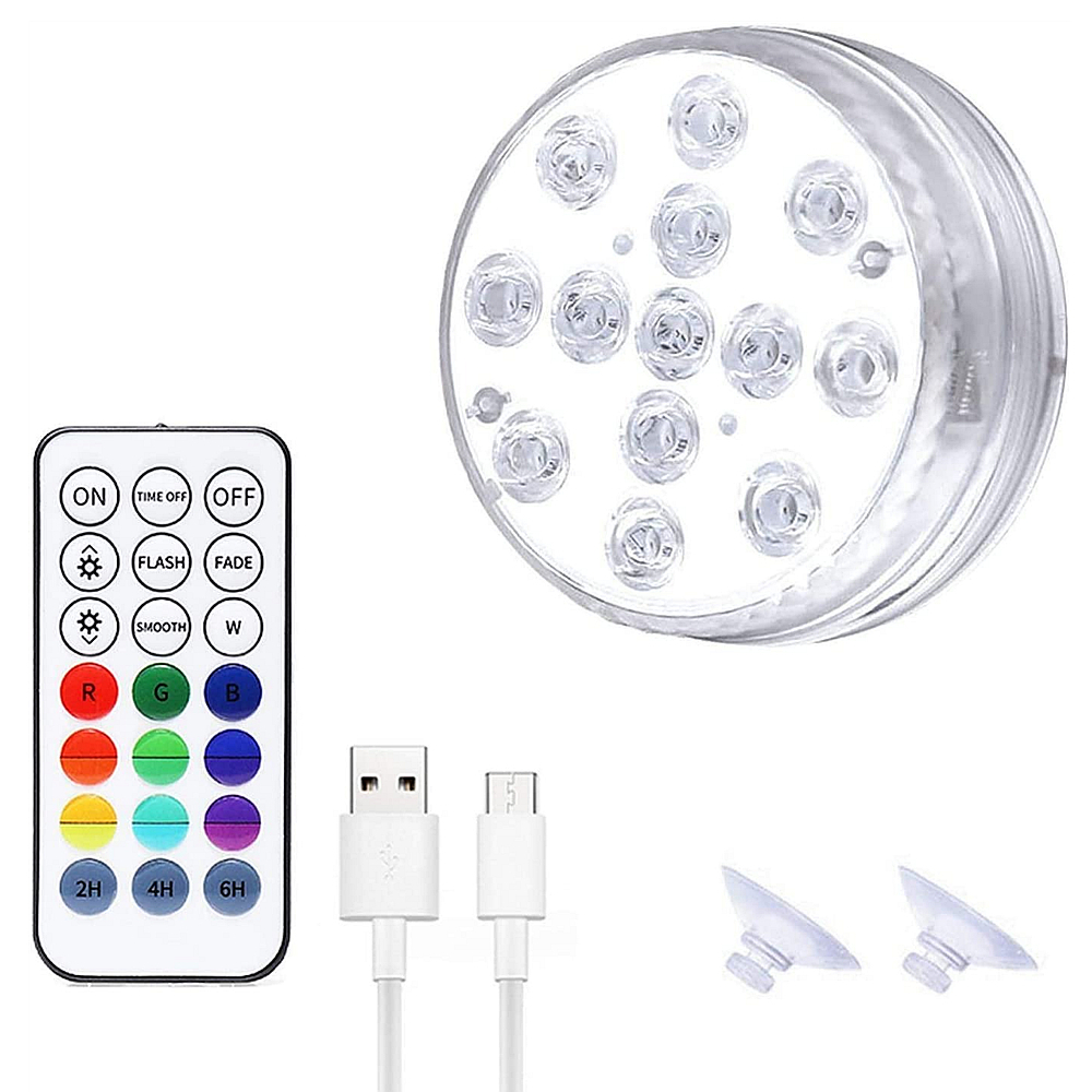 13 LEDs Magnetic Submersible LED Waterproof Underwater Light USB Rechargeable Swimming Pool Night Lamp With Suction Cups