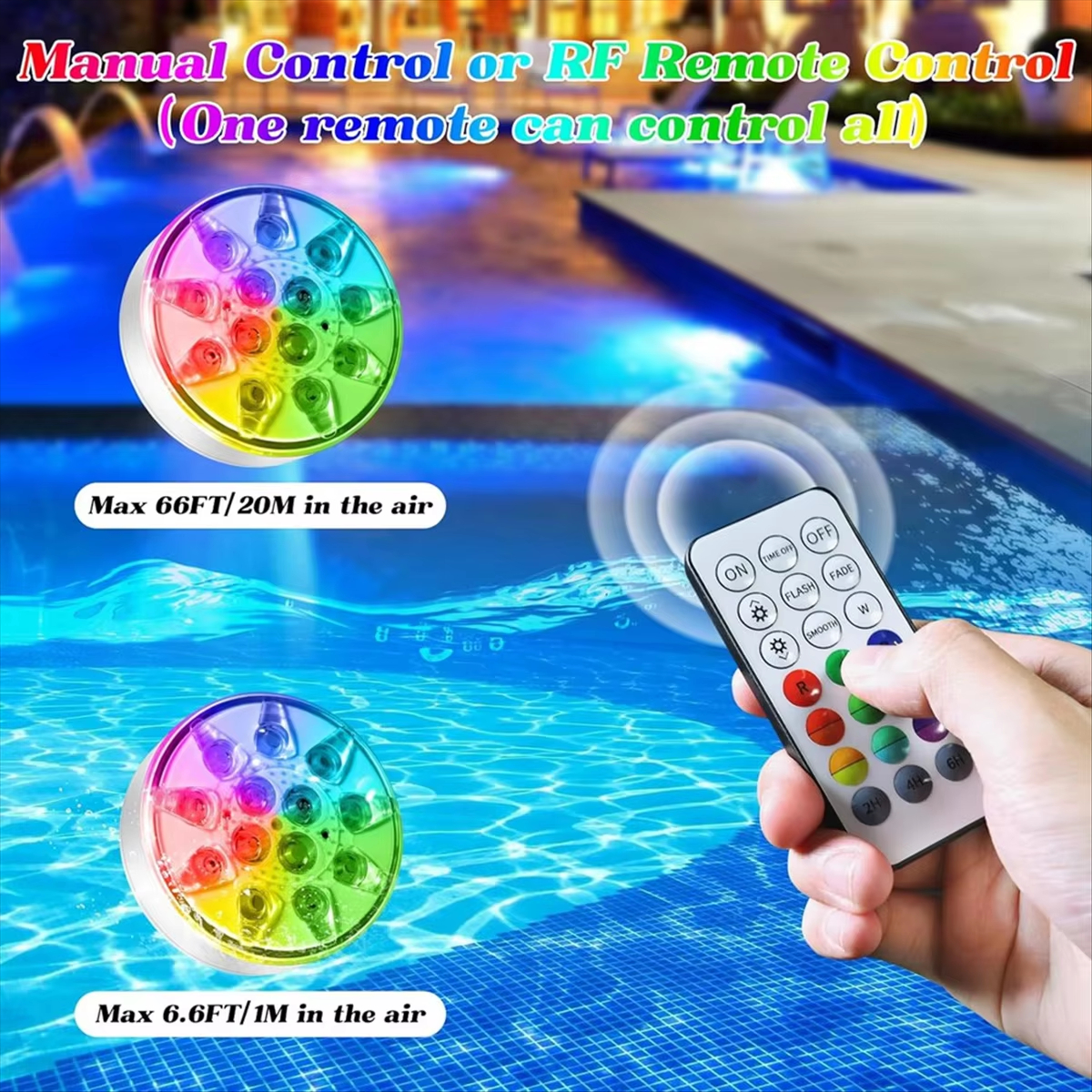 IP68 Waterproof LED Pool Lights 16-Color Changing Underwater Floating Light Led Solar Remote Magnetic Suction Cup Wedding Lights
