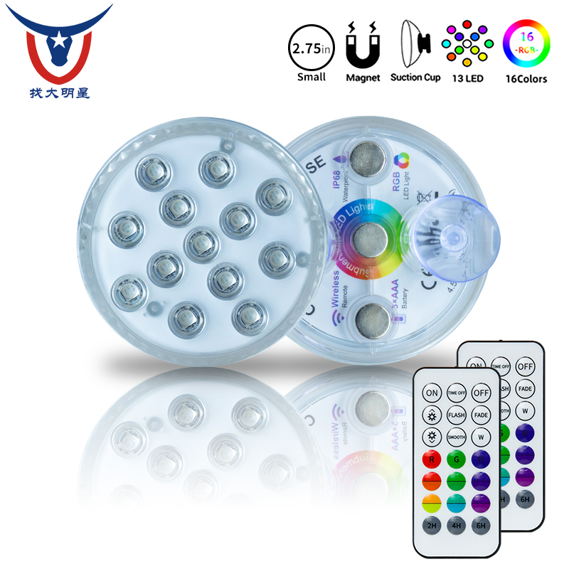 Underwater Submersible LED Pool Lights with Magnet &amp; Suction Cups IP68 Waterproof for Pond Fountain Fish Tank Aquarium Lighting