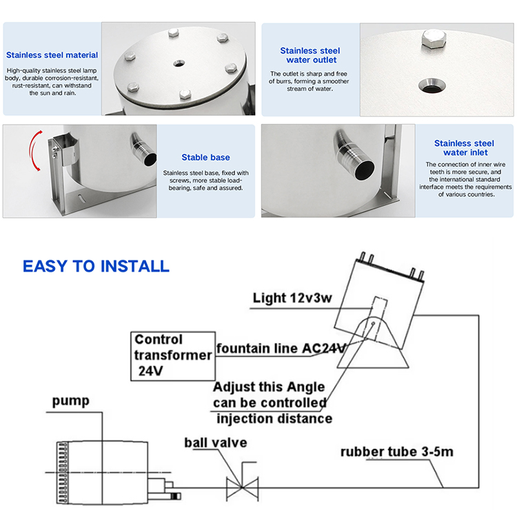 Stainless Steel RGB Pool Laminar Water Jet Waterfall Laminar Flow Jump Jet Fountain Light Nozzle for Garden Pool Pond Decoration