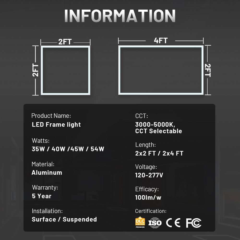 60x60 Square 35W 45W 54W Dimmable Energy Saving 5CCT Slim Led Backlit Recessed Ceiling Panel Light for Office Commercial Use