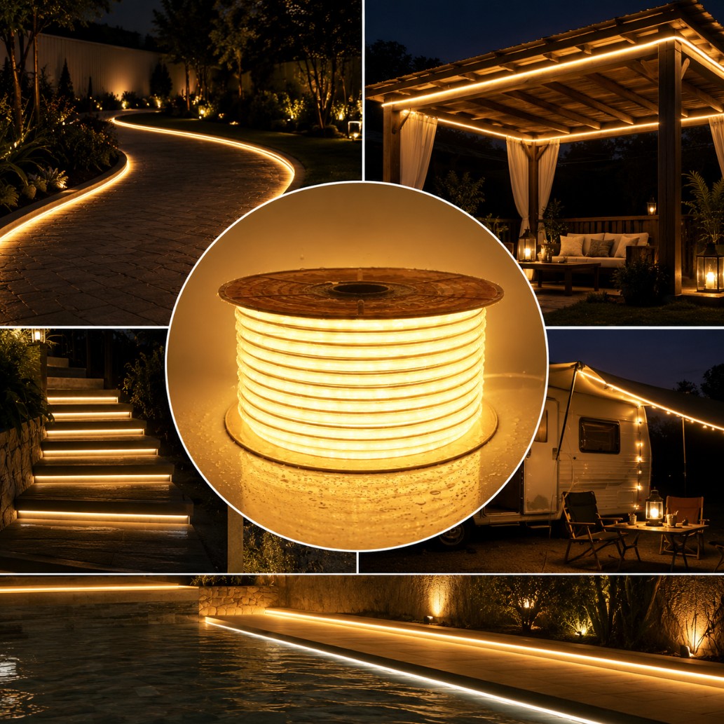 COB LED Strip Light 220V For Outdoor Use 100M Roll 8MM Ip65 10W M High Voltage Cuttable Flexible COB Tape 3000K 4000K 6000K