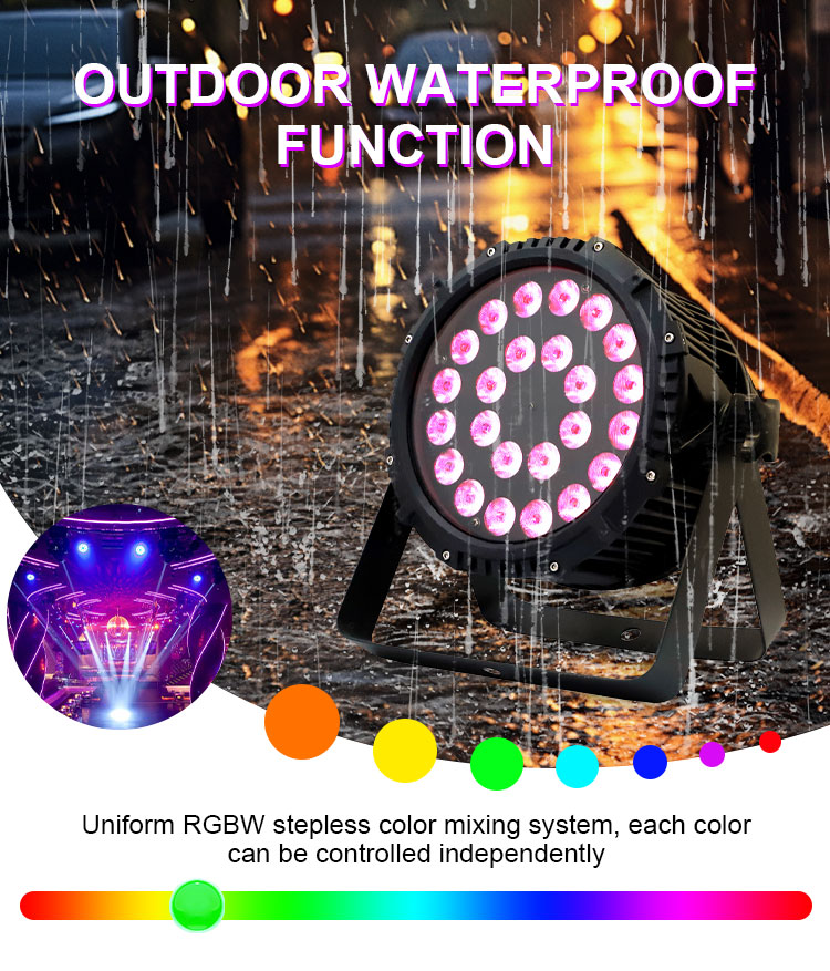 IP65 Waterproof Outdoor Par Light 24x12W RGBW 4-in-1 LED DMX512 8-Channel Sound Control CRI90 3200-7800K Stage/DJ/Wedding/Club