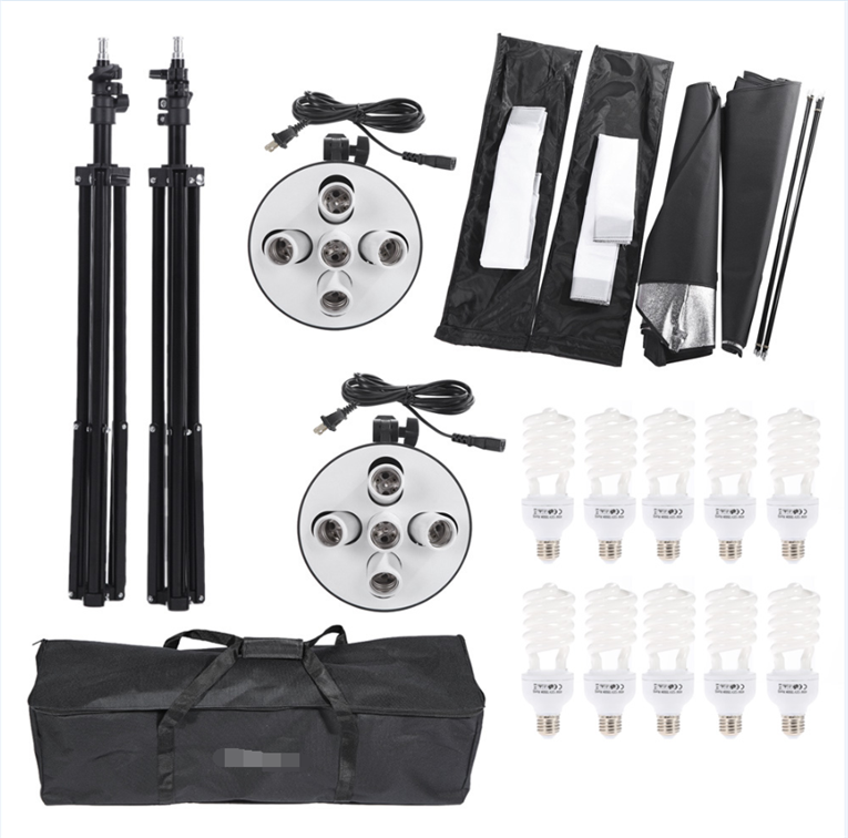 Photography Studio Softbox Kit Photo Lighting Five-capped Lamp Holder Lighting+ 50*70cm Softbox+2m Light Stand Photo Soft Box
