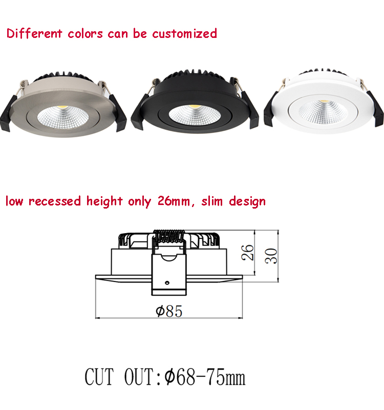 Dimmable Slim LED Downlight 6W COB CE RoHS Recessed Ceiling Spotlight Indoor Lamp for Hotel Office Project