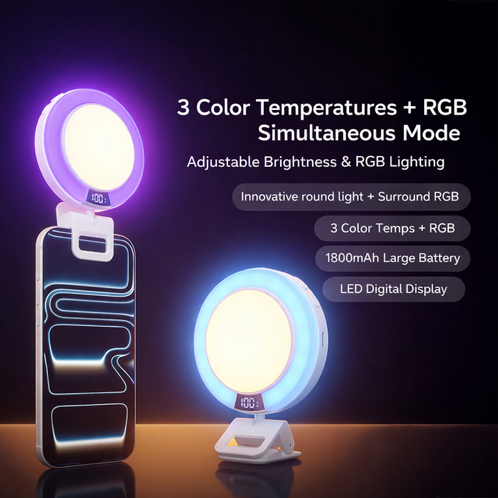 UFO RGB LED Ring Light for Phone 360 Adjustable Fill Light Adjustable Color Temperature Foldable Design for Selfies Portraits