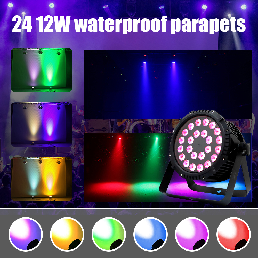 IP65 Waterproof Outdoor Par Light 24x12W RGBW 4-in-1 LED DMX512 8-Channel Sound Control CRI90 3200-7800K Stage/DJ/Wedding/Club
