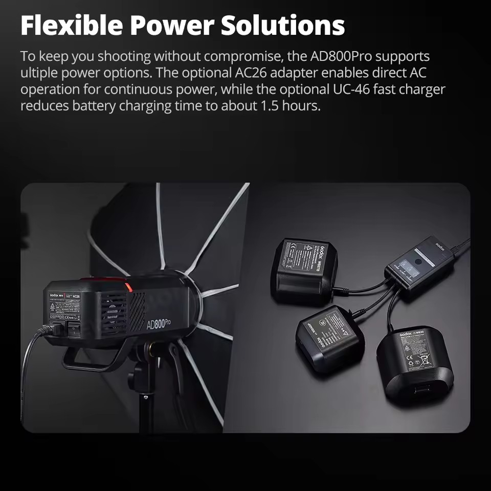 GODOX AD800PRO 800W Outdoor Studio Flash Speedlite 40W 2800K-6000K BI-Color Lamp Fill Light Speedlight &amp; Fill Lamp All in One