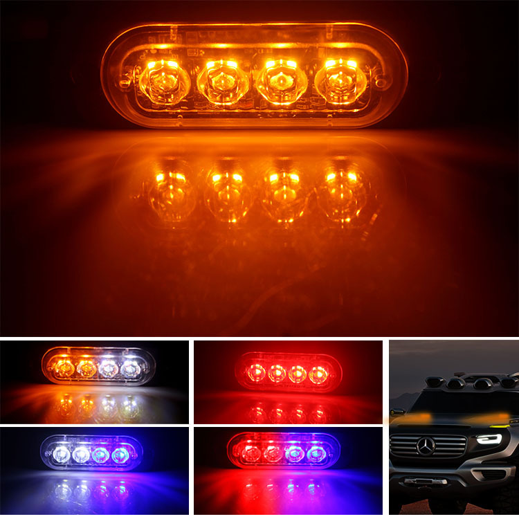 Ultra-Thin 4 LED 12-24v Side Strobe Flashing Warning Light New Model Truck Trailer Off-road Car Grill Marker Lamp