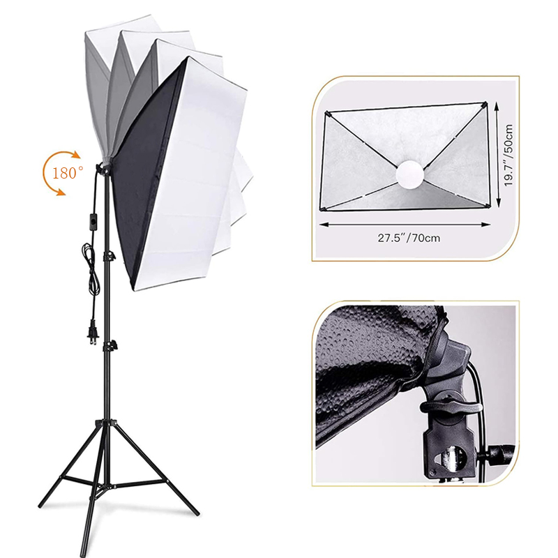 150W 50*70cm Photography Softbox 2M Stand Bulb Light LED Soft Box Studio Video Light for Photo Live