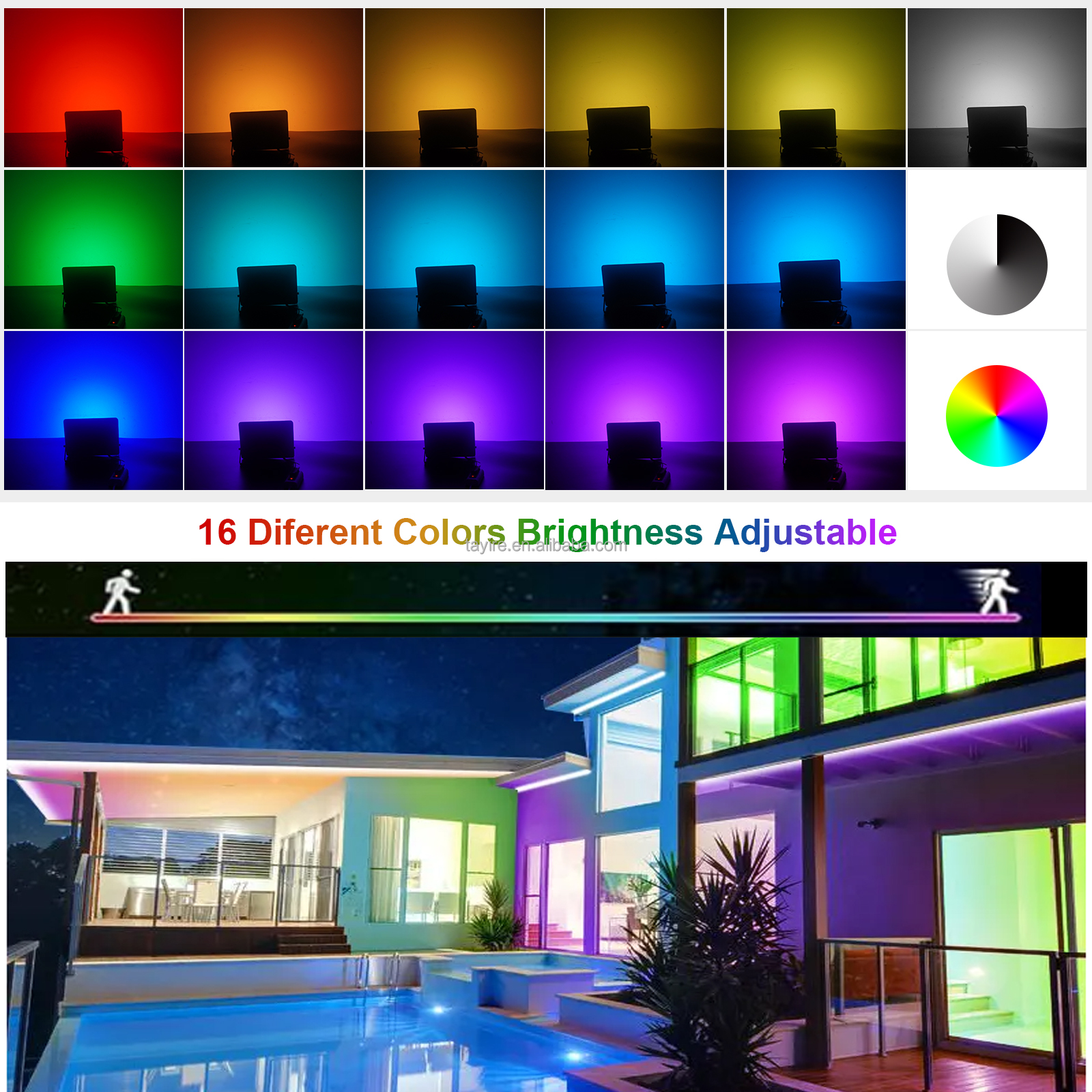 50/100W RGB LED Floodlight Multicolor Remote Control Dimmable IP66 Memory Function Brightness Adjustable Party Stage Light